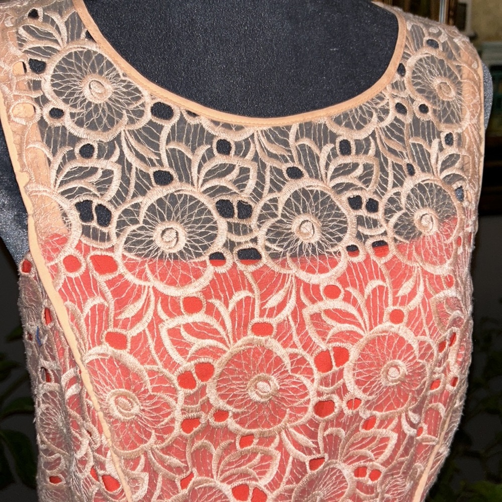 Jessica Simpson tailored sheath lace over bright tangerine - Picture 2 of 5